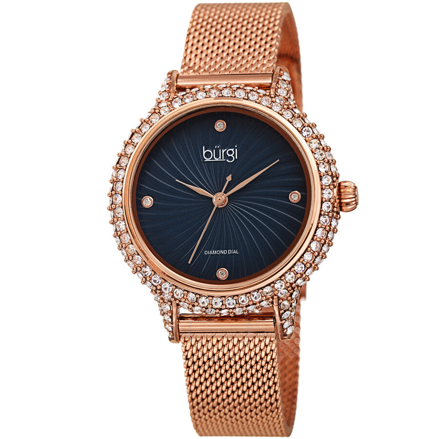 Burgi Quartz Diamond Blue Dial Ladies Watch BUR250RGBU - Dawson Watches