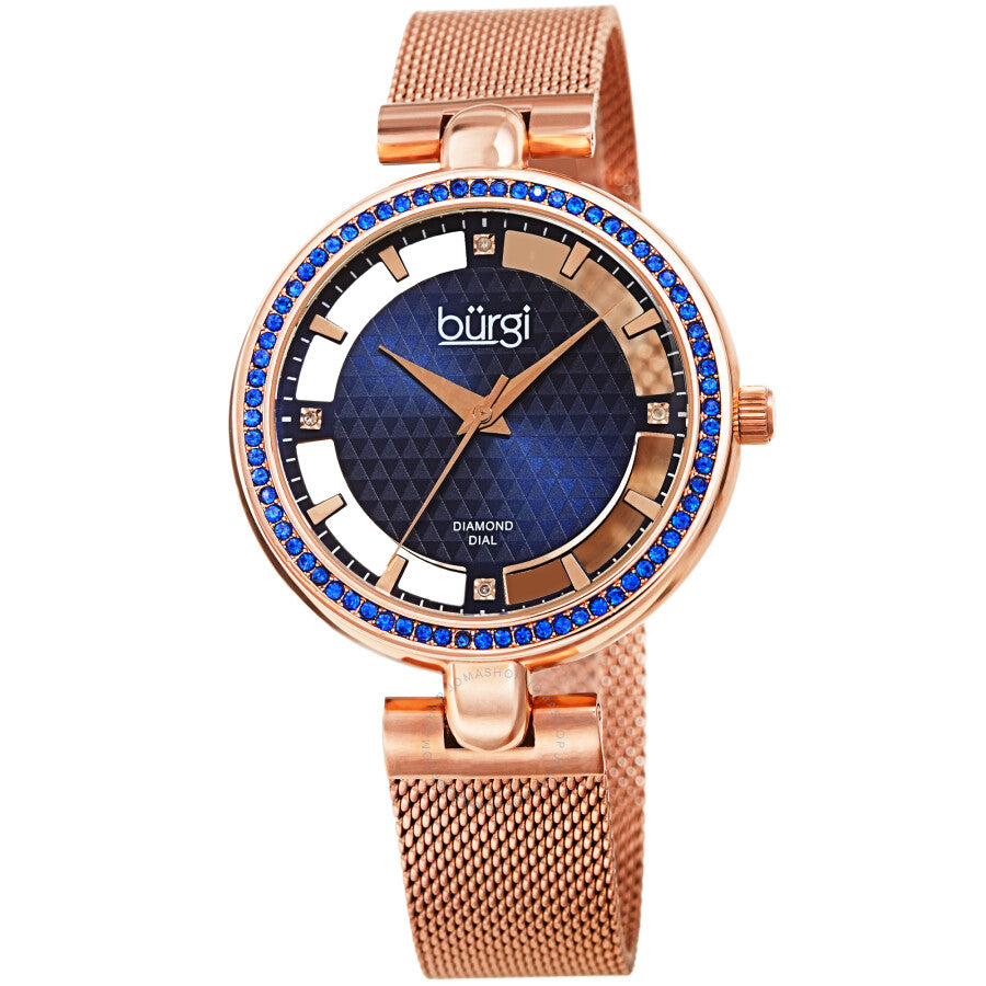 Burgi Quartz Diamond Blue Dial Ladies Watch BUR262RGBU - Dawson Watches