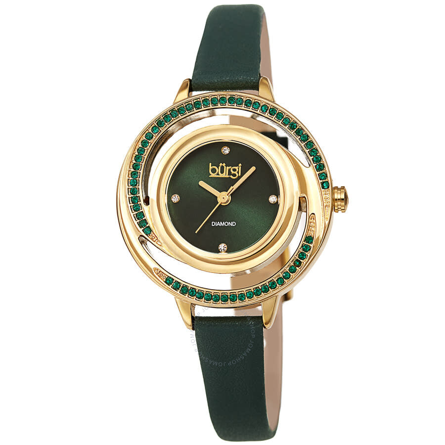 Burgi Quartz Diamond Green Dial Ladies Watch BUR261GN - Dawson Watches