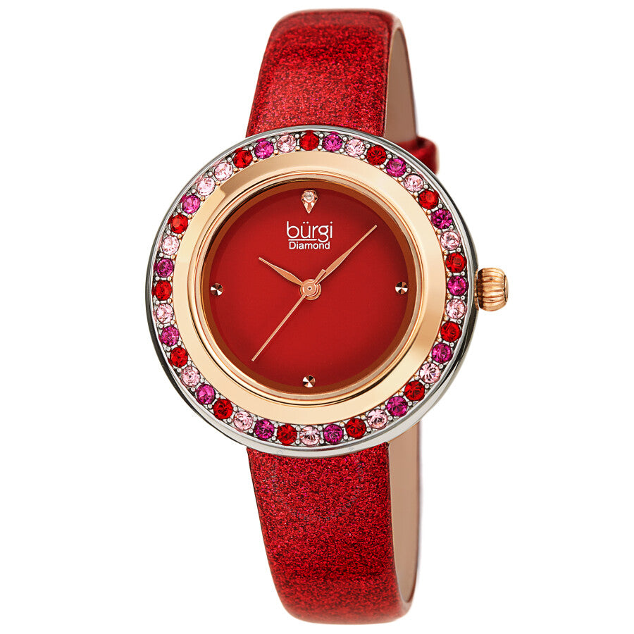 Burgi Quartz Diamond Red Dial Ladies Watch BUR265RD - Dawson Watches