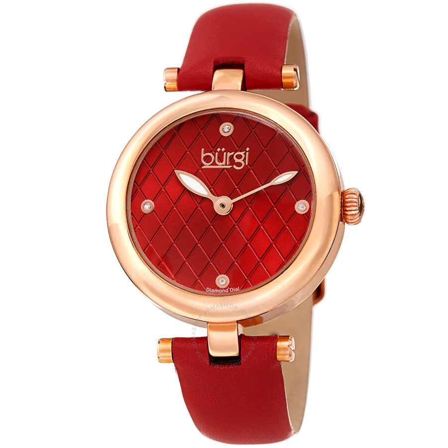 Burgi Quartz Diamond Red Dial Red Leather Ladies Watch BUR196RD - Dawson Watches