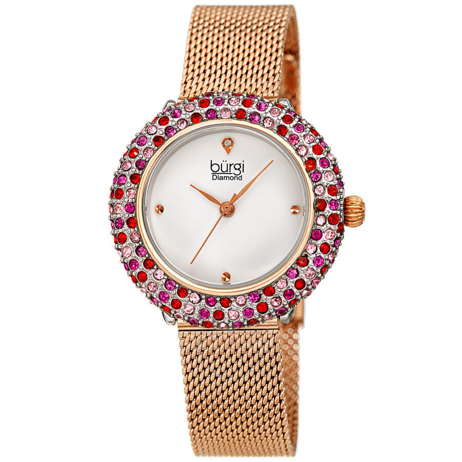Burgi Quartz Diamond Silver Dial Ladies Watch BUR258RG - Dawson Watches