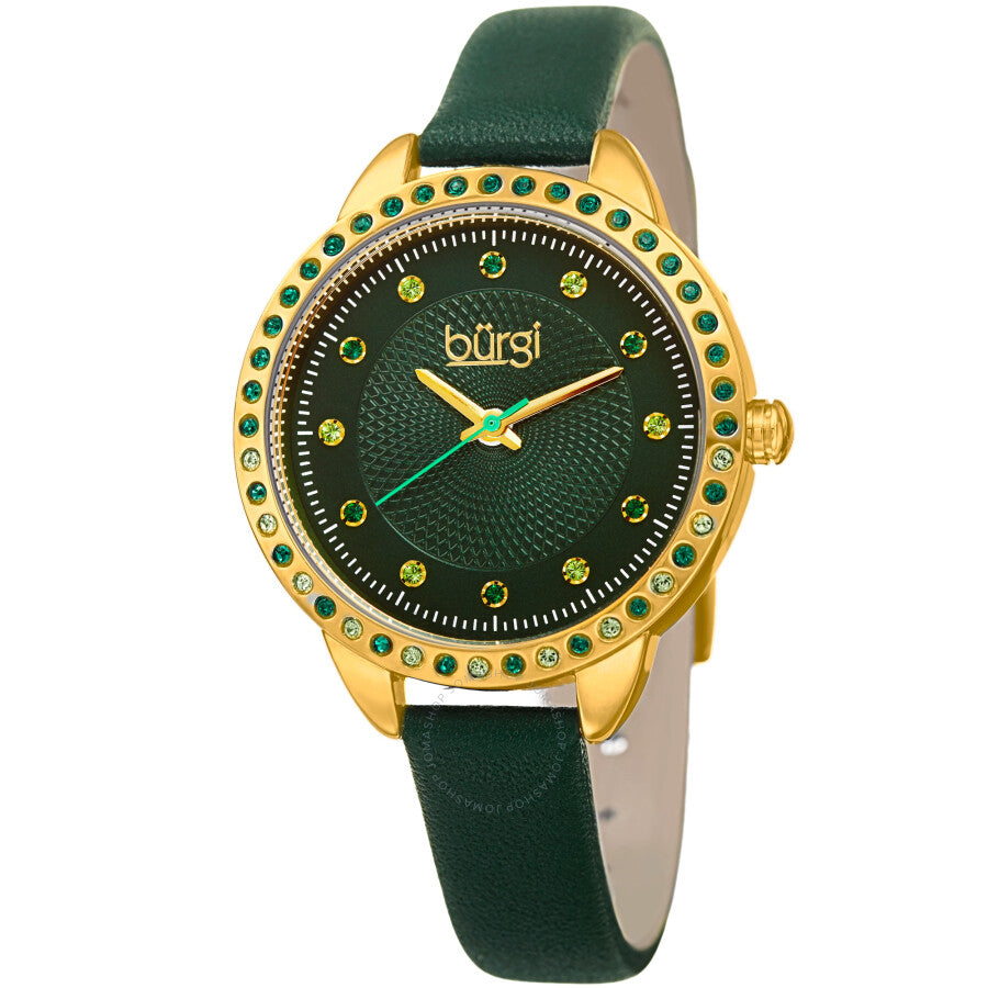 Burgi Quartz Green Dial Green Leather Ladies Watch BUR161YGGN - Dawson Watches