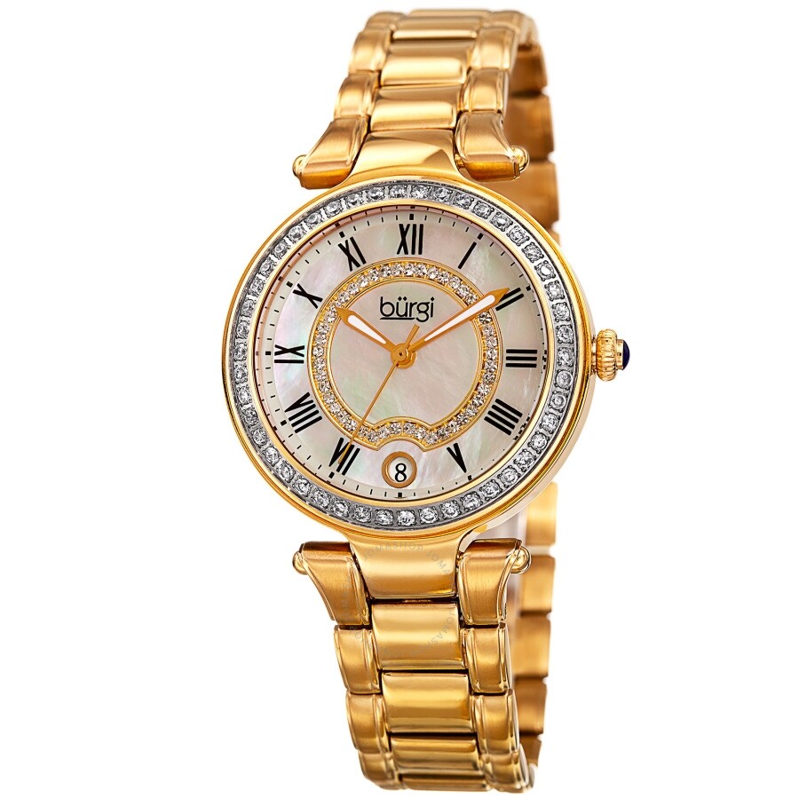 Burgi Quartz Mother of Pearl Dial Ladies Watch BUR165YG - Dawson Watches