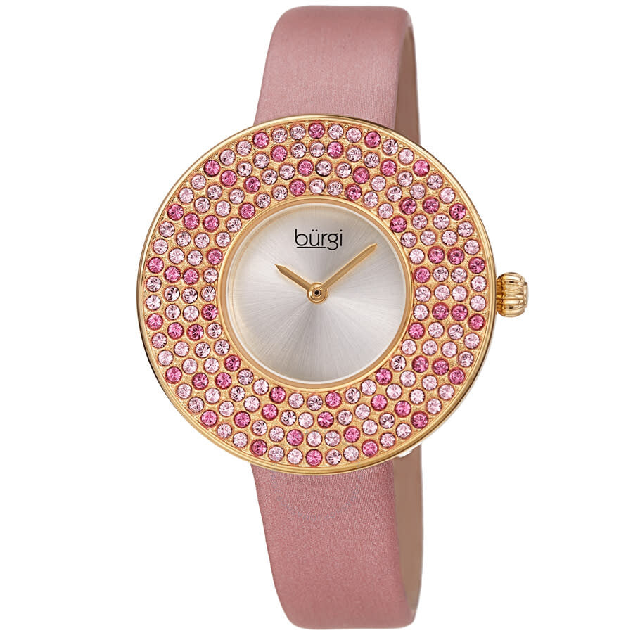 Burgi Quartz Silver Dial Pink Satin Ladies Watch BUR270PK - The Watches Men & Co
