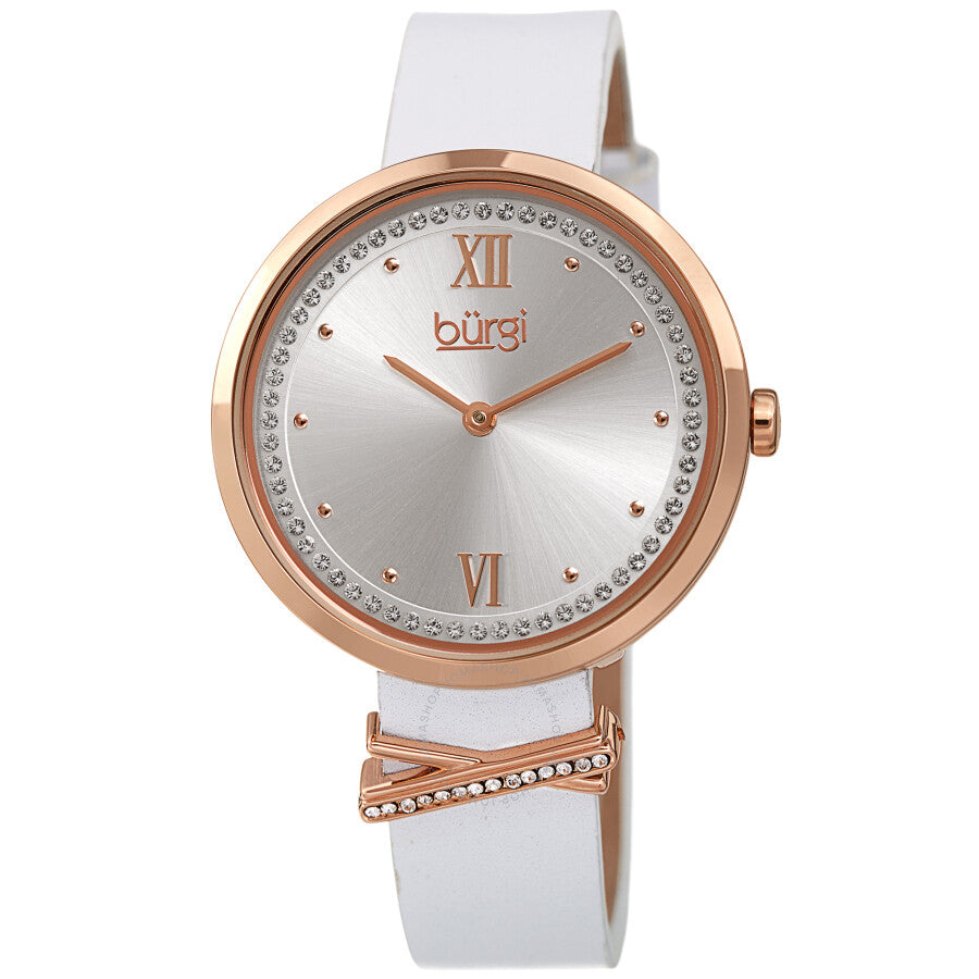 Burgi Quartz Silver Dial White Leather Ladies Watch BUR264WT - Dawson Watches