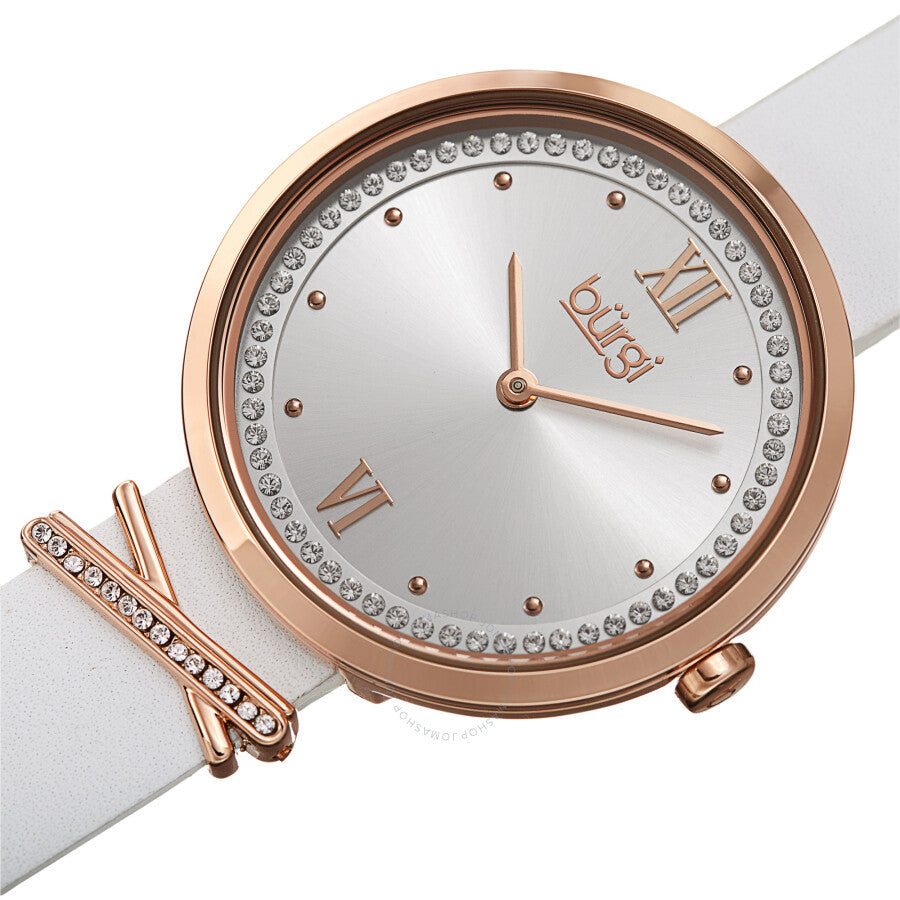 Burgi Quartz Silver Dial White Leather Ladies Watch BUR264WT - Dawson Watches #2