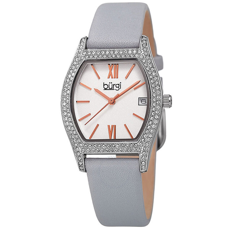 Burgi Quartz White Dial Grey Leather Ladies Watch BUR166GY - Dawson Watches