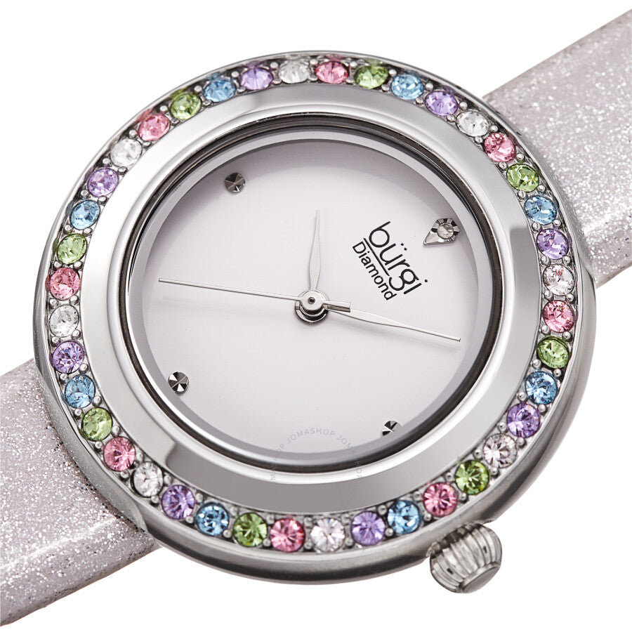 Burgi Quartz White Dial Silver Polyurethane Ladies Watch BUR265SS - The Watches Men & Co #2