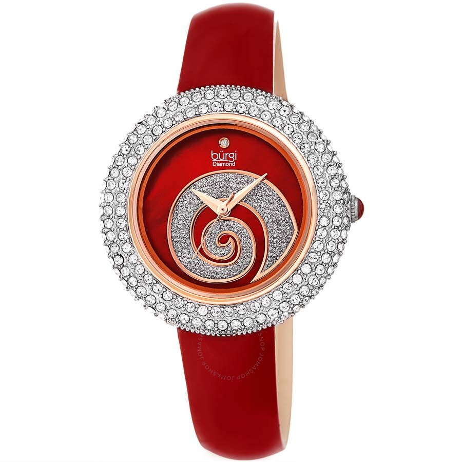 Burgi Swirl Diamond Red Dial Red Leather Ladies Watch BUR209RD - Dawson Watches
