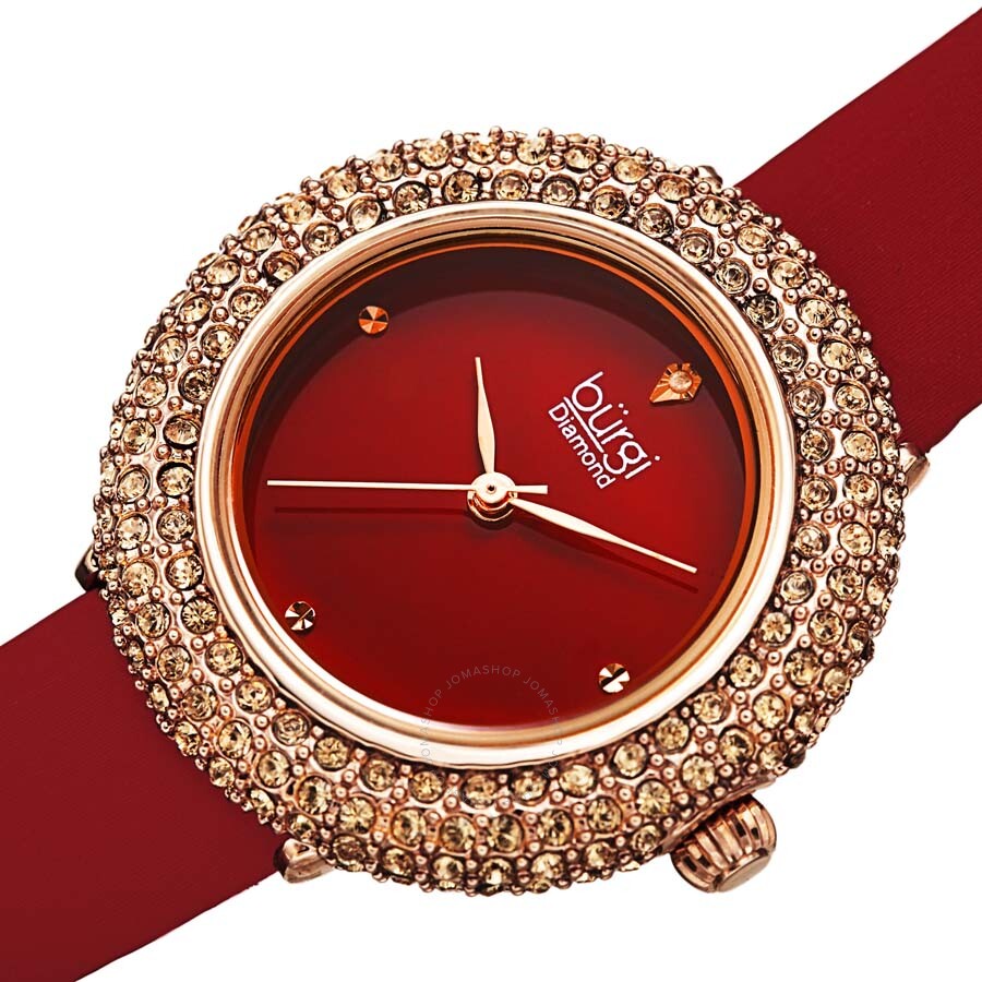 Burgi Diamond Red Dial Red Satin Ladies Watch BUR227BUR - Dawson Watches #2