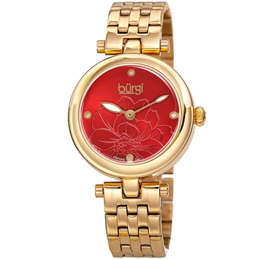Burgi Flower Marker Quartz Diamond Red Dial Ladies Watch BUR223YGR - Dawson Watches