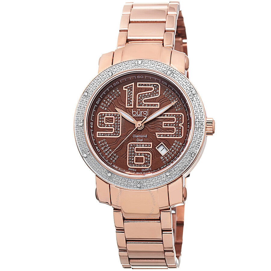 Burgi Rose Gold-tone Stainless Steel Diamond Bezel Ladies Watch BUR091RG - Dawson Watches