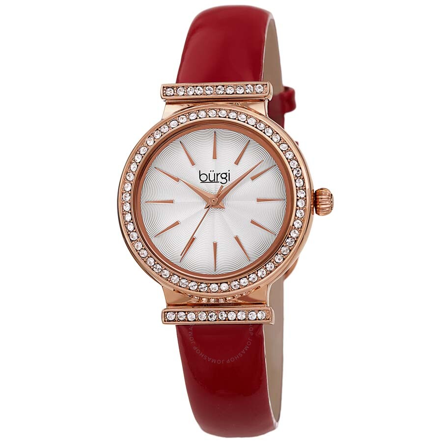 Burgi Silver Dial Red Leather Ladies Watch BUR230RD - Dawson Watches