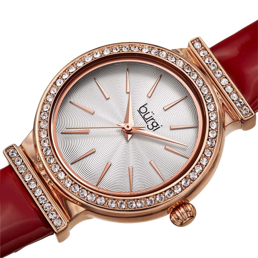 Burgi Silver Dial Red Leather Ladies Watch BUR230RD - Dawson Watches #2