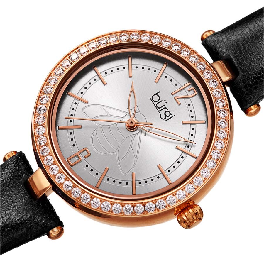 Burgi Crystal Silver Dial Black Leather Ladies Watch BUR235BKR - Dawson Watches #2