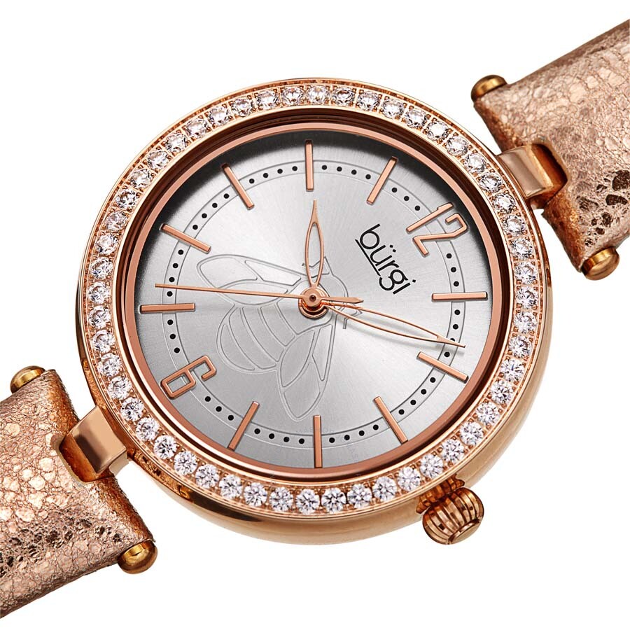 Burgi Crystal Silver Dial Gold Leather Ladies Watch BUR235RG - Dawson Watches #2