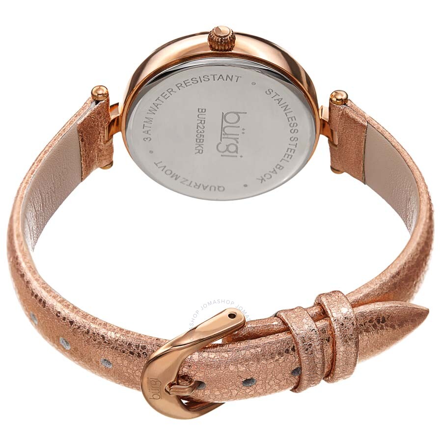 Burgi Crystal Silver Dial Gold Leather Ladies Watch BUR235RG - Dawson Watches #4