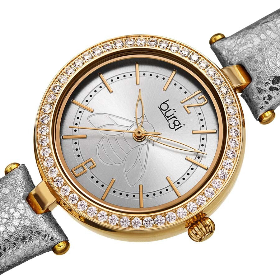 Burgi Crystal Silver Dial Silver Leather Ladies Watch BUR235YG - Dawson Watches #2