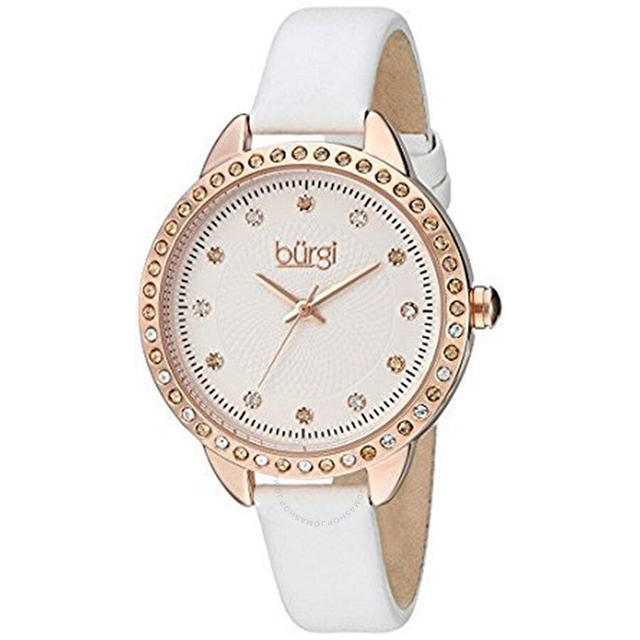 Burgi Silver Dial White Leather Ladies Leather Watch BUR161WT - Dawson Watches