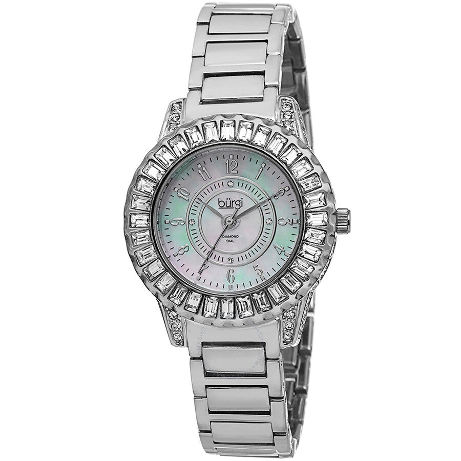 Burgi Silver-Tone Brass Mother of Pearl Dial Diamond Ladies Watch BUR095SS - Dawson Watches