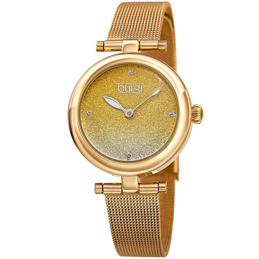 Burgi Quartz Gold Dial Gold-tone Mesh Ladies Watch BUR231YG - Dawson Watches