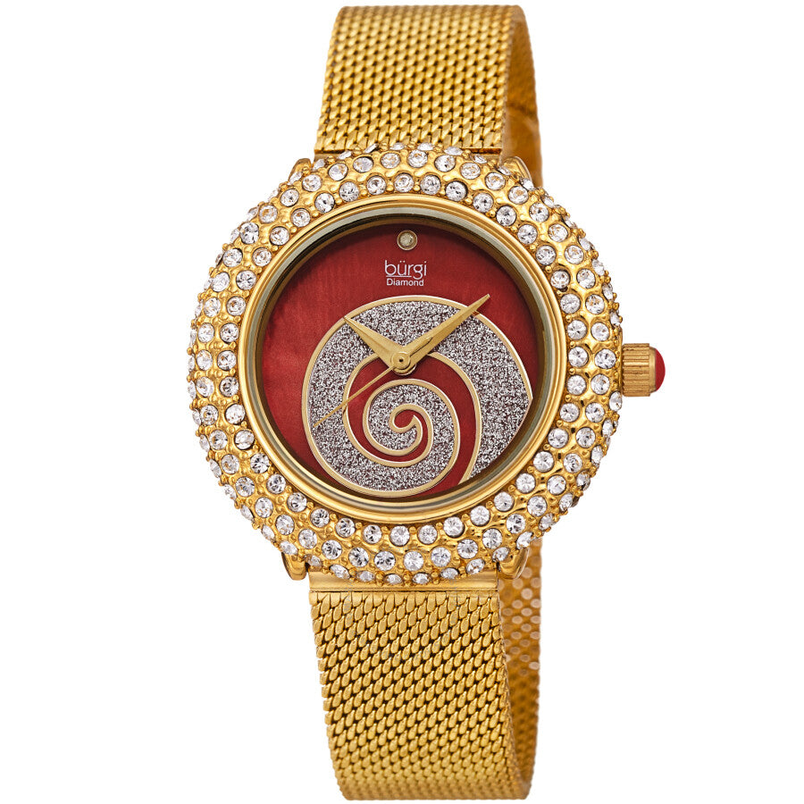 Burgi Swirl Quartz Diamond Red Dial Ladies Watch BUR259YGR - Dawson Watches