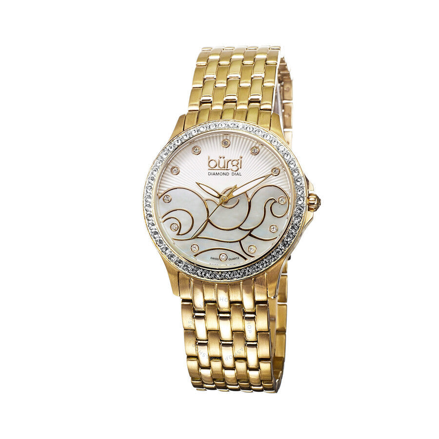 Burgi Wave Pattern Quartz Diamond Crystal Ladies Watch BUR081YG - Dawson Watches