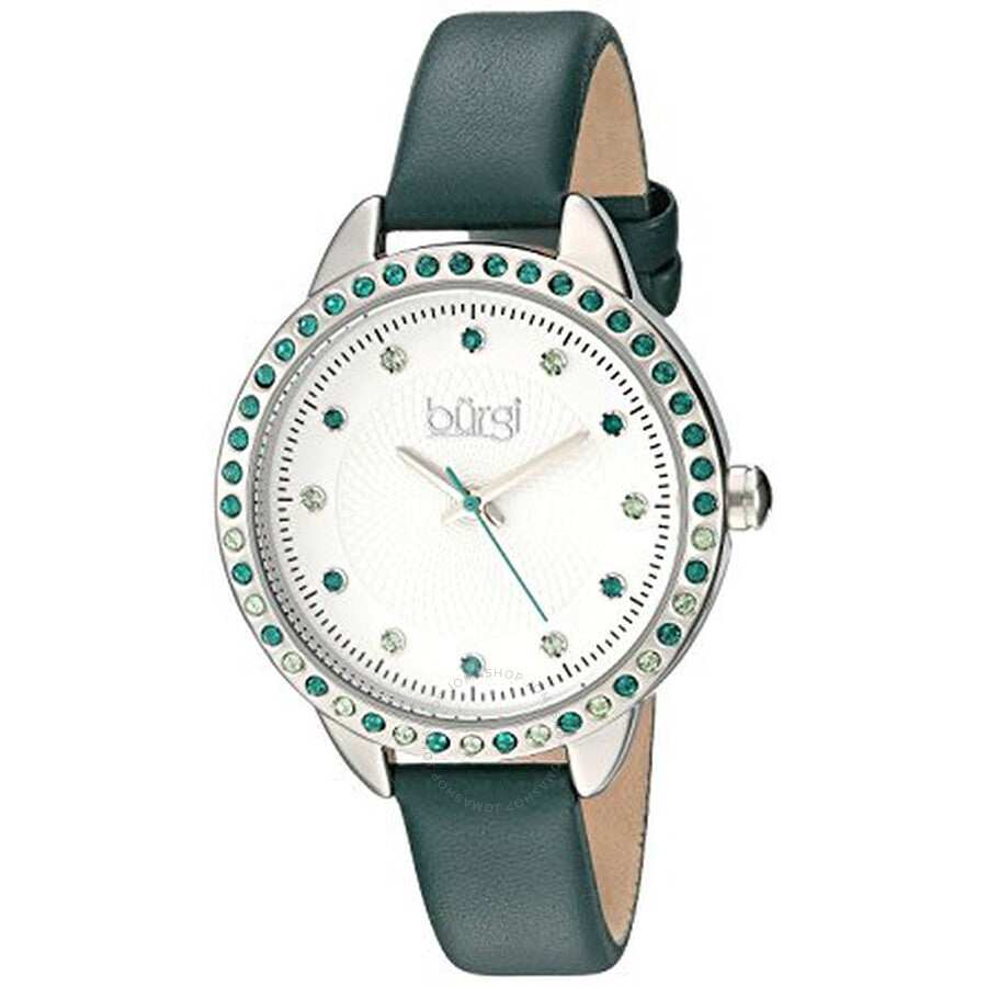 Burgi White Dial Green Leather Ladies Watch BUR161GN - Dawson Watches