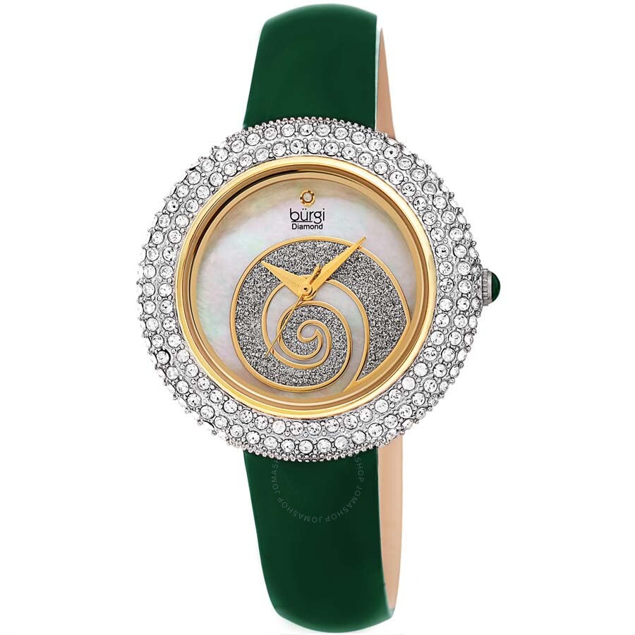 Burgi Swirl Quartz Crystal White Dial Ladies Watch BUR209GN - Dawson Watches