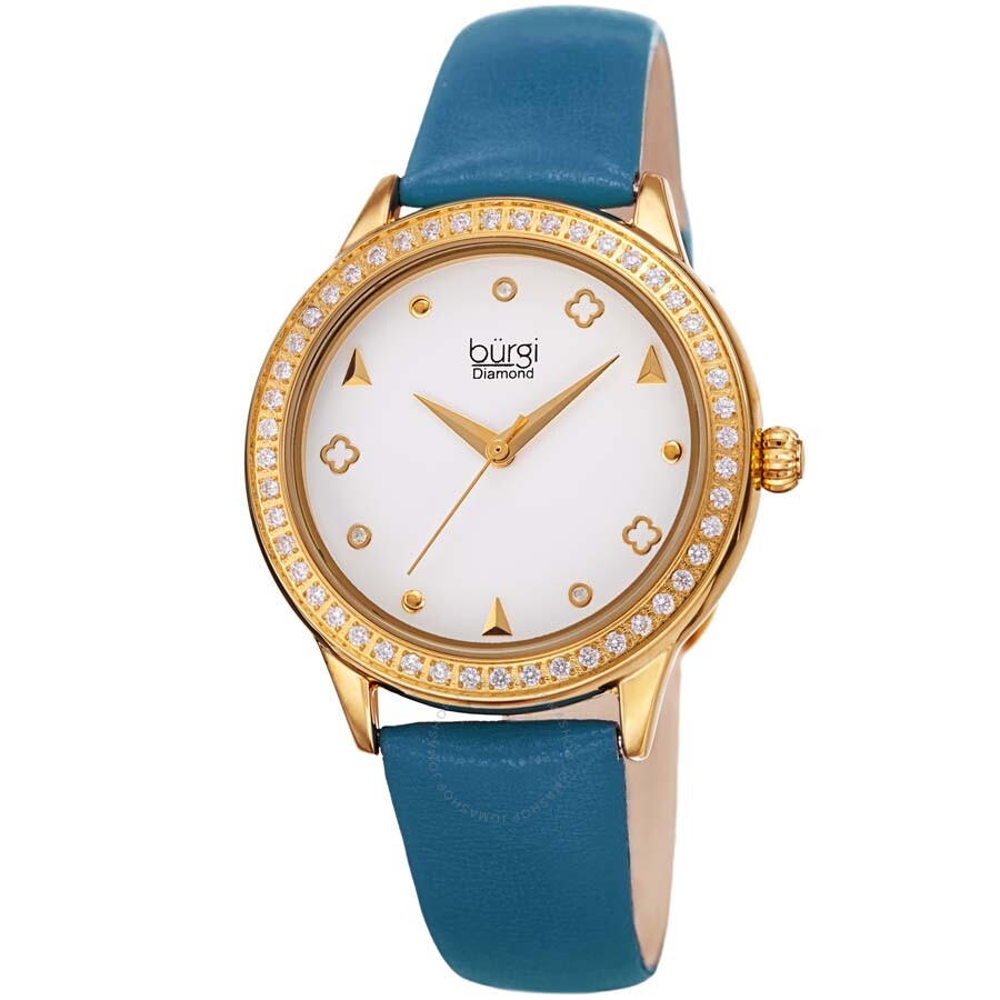 Burgi Diamond White Dial Blue Leather Ladies Watch BUR221BU - Dawson Watches