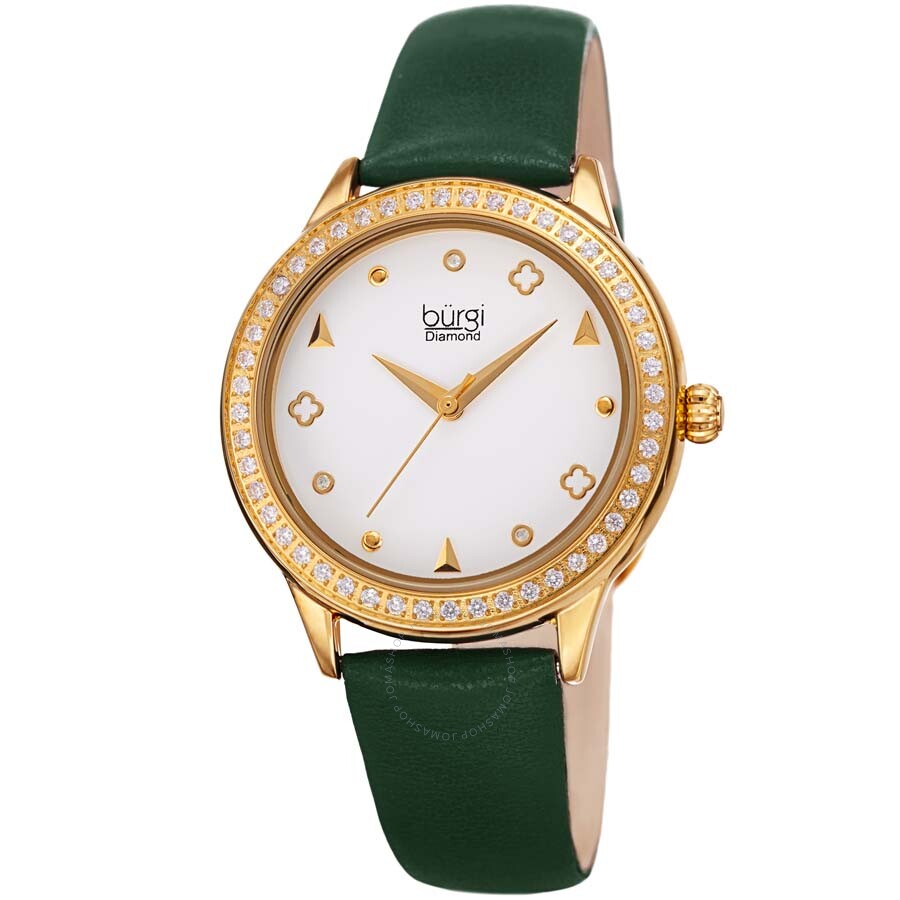 Burgi Diamond White Dial Green Leather Ladies Watch BUR221GN - Dawson Watches