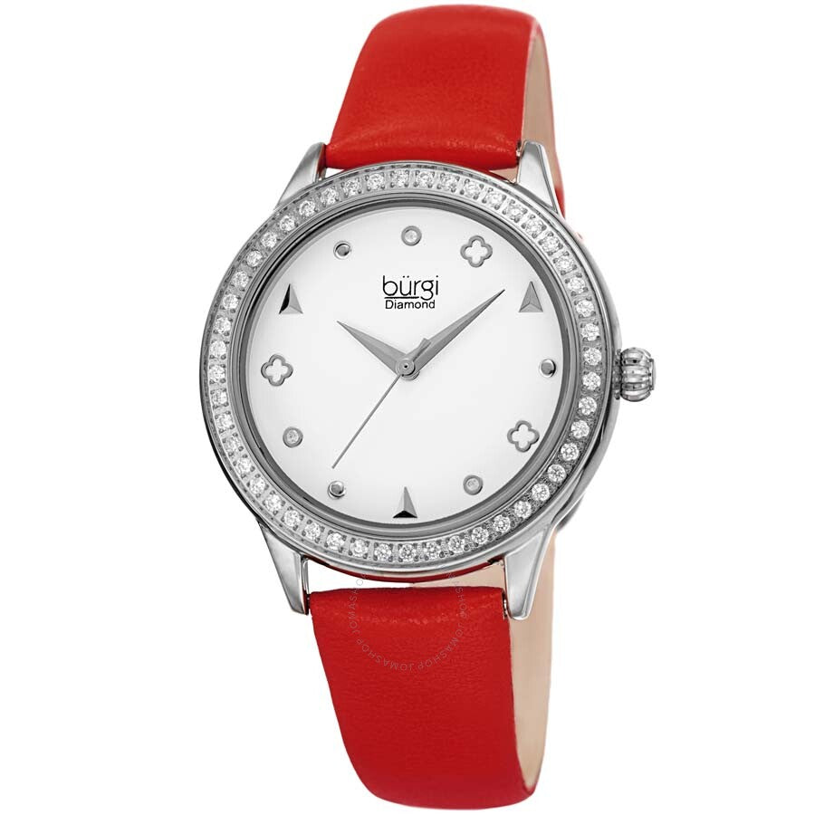 Burgi Diamond White Dial Red Leather Ladies Watch BUR221RD - Dawson Watches