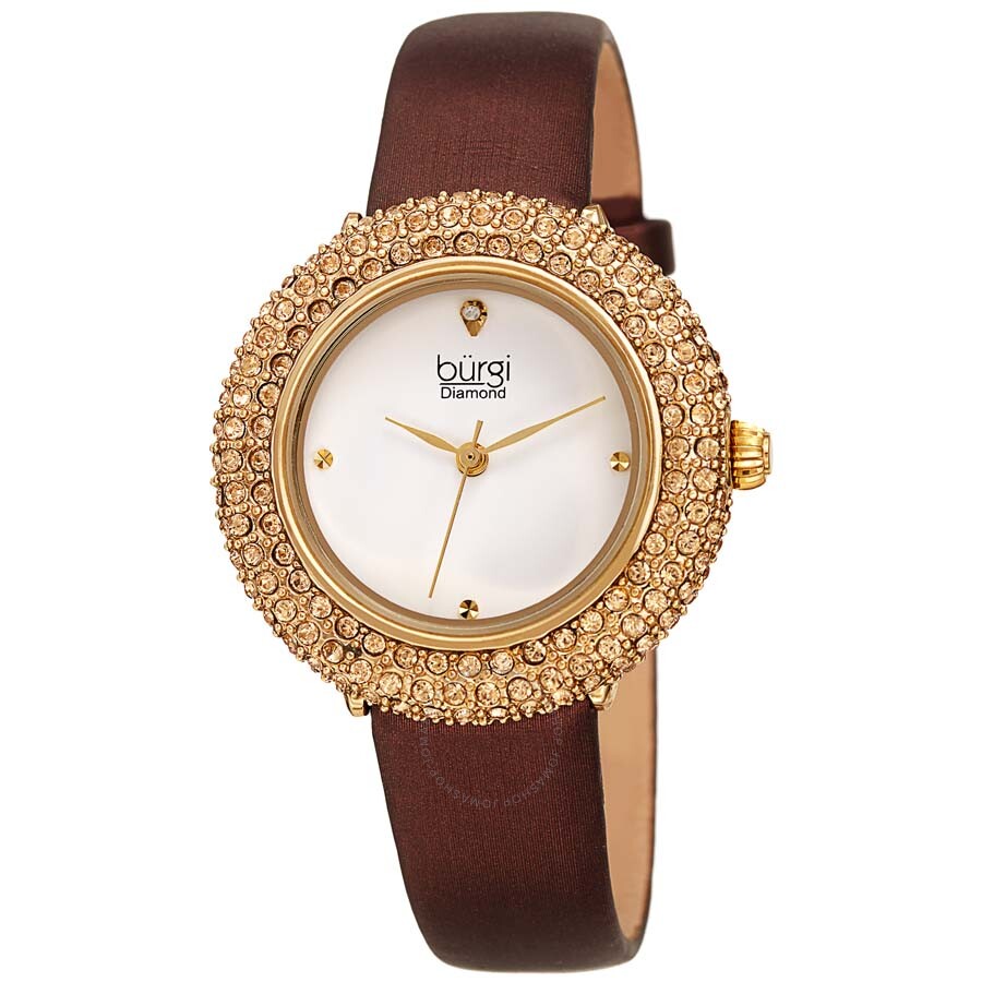 Burgi Diamond White Dial Brown Satin Ladies Watch BUR227BR - Dawson Watches