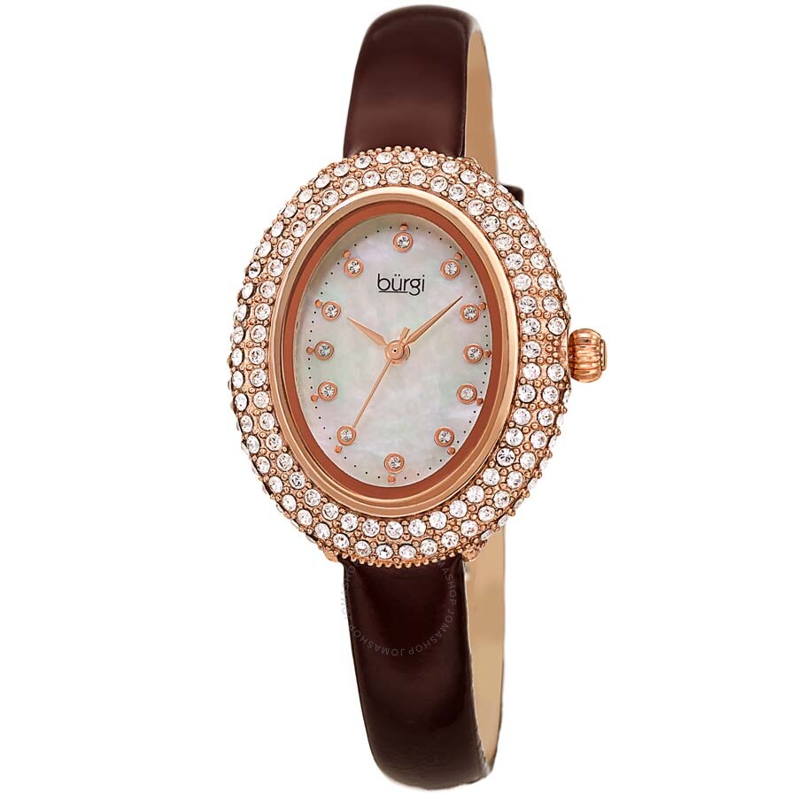 Burgi Crystal White Dial Brown Leather Ladies Watch BUR234BR - Dawson Watches