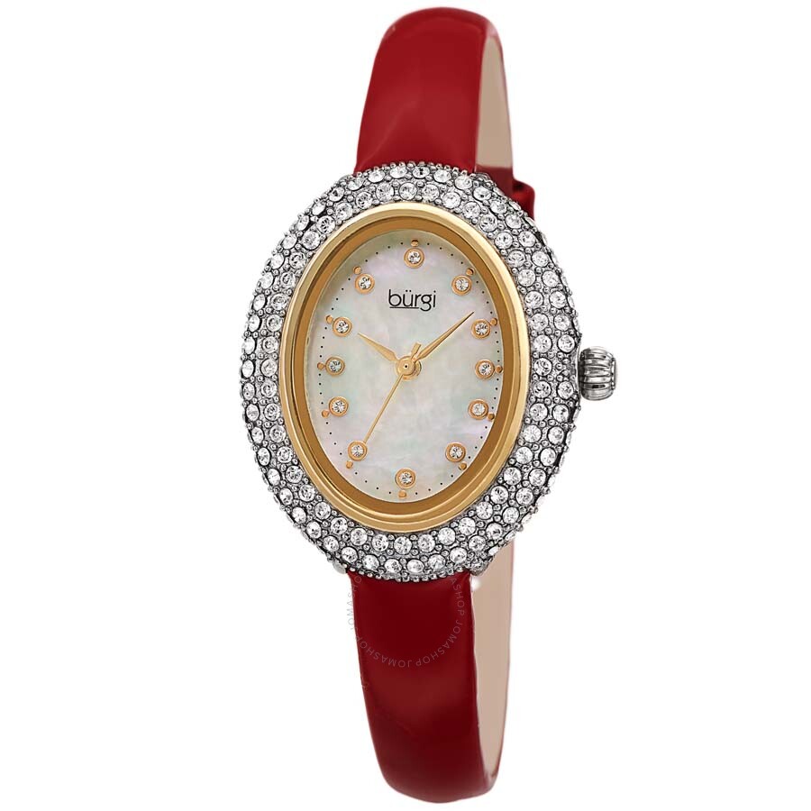 Burgi Crystal White Dial Brown Leather Ladies Watch BUR234RD - Dawson Watches