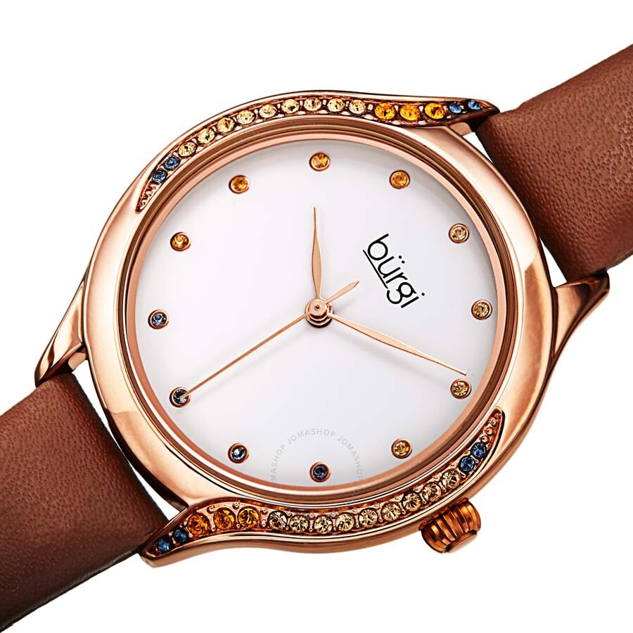 Burgi Crystal White Dial Brown Leather Ladies Watch BUR239BR - Dawson Watches #2