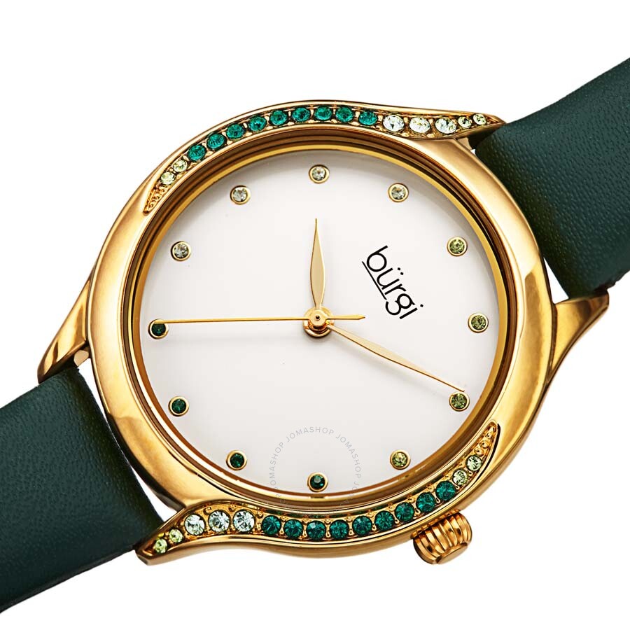 Burgi Crystal White Dial Green Leather Ladies Watch BUR239GN - Dawson Watches #2