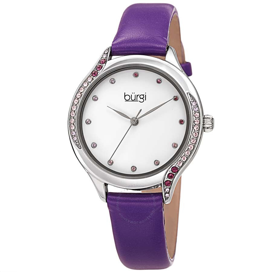 Burgi Crystal White Dial Purple Leather Ladies Watch BUR239PU - Dawson Watches