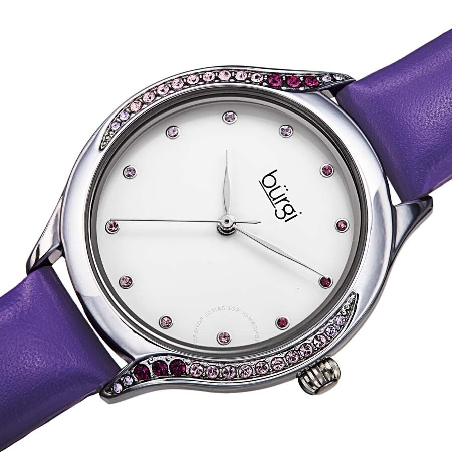 Burgi Crystal White Dial Purple Leather Ladies Watch BUR239PU - Dawson Watches #2