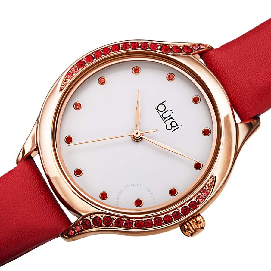 Burgi Crystal White Dial Red Leather Ladies Watch BUR239RD - Dawson Watches #2
