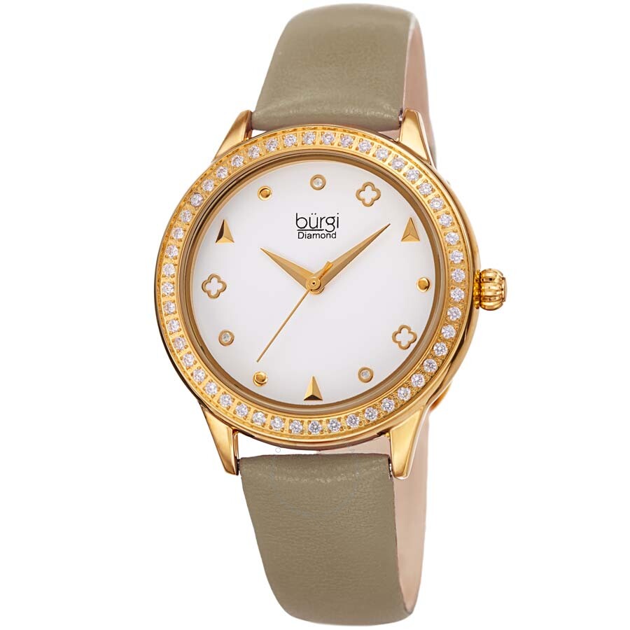 Burgi Diamond White Dial Leather Ladies Watch BUR221TP - Dawson Watches