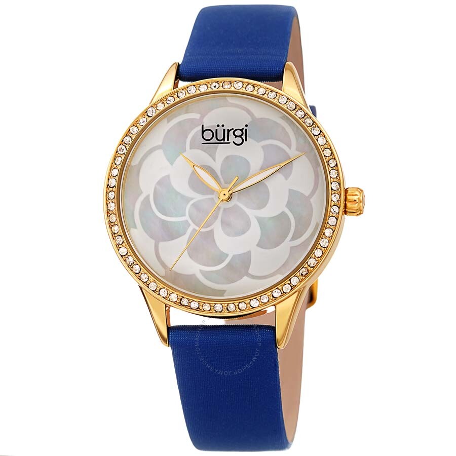 Burgi White Mother of Pearl Dial Ladies Watch BUR203BU - The Watches Men & Co