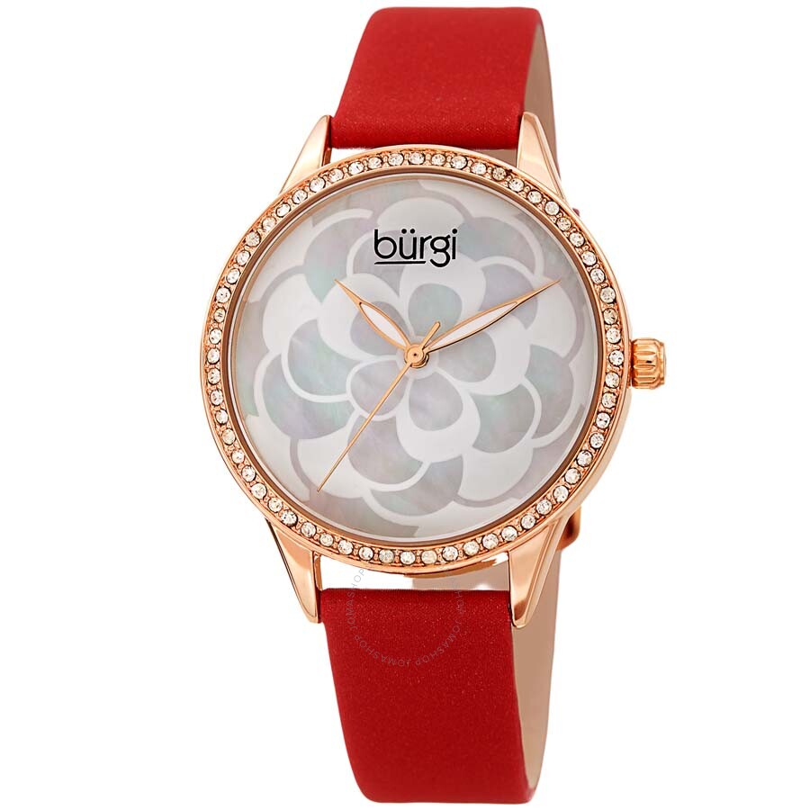 Burgi White Mother of Pearl Dial Ladies Watch BUR203RDR - Dawson Watches