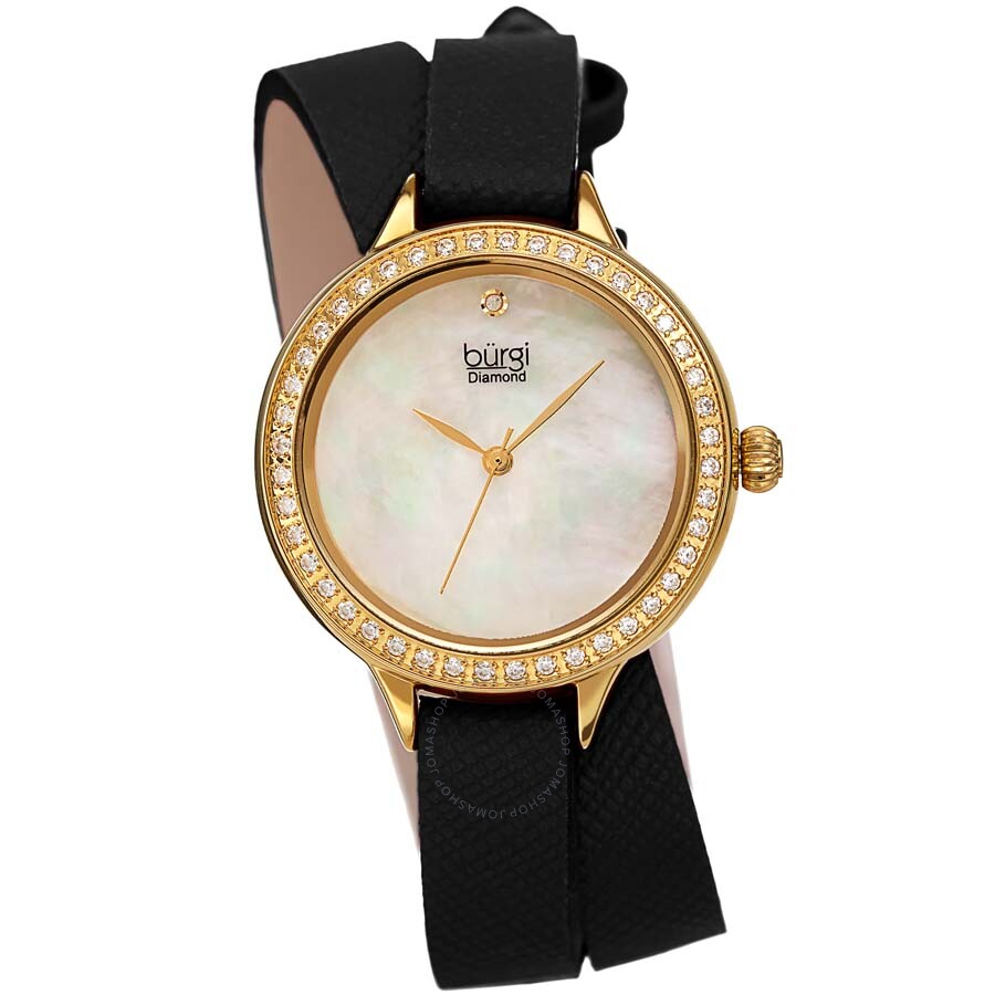 Burgi Diamond White Mother of Pearl Dial Ladies Watch BUR224BK - Dawson Watches