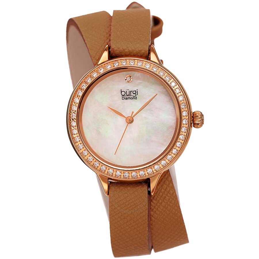 Burgi Diamond White Mother of Pearl Dial Ladies Watch BUR224BR - Dawson Watches