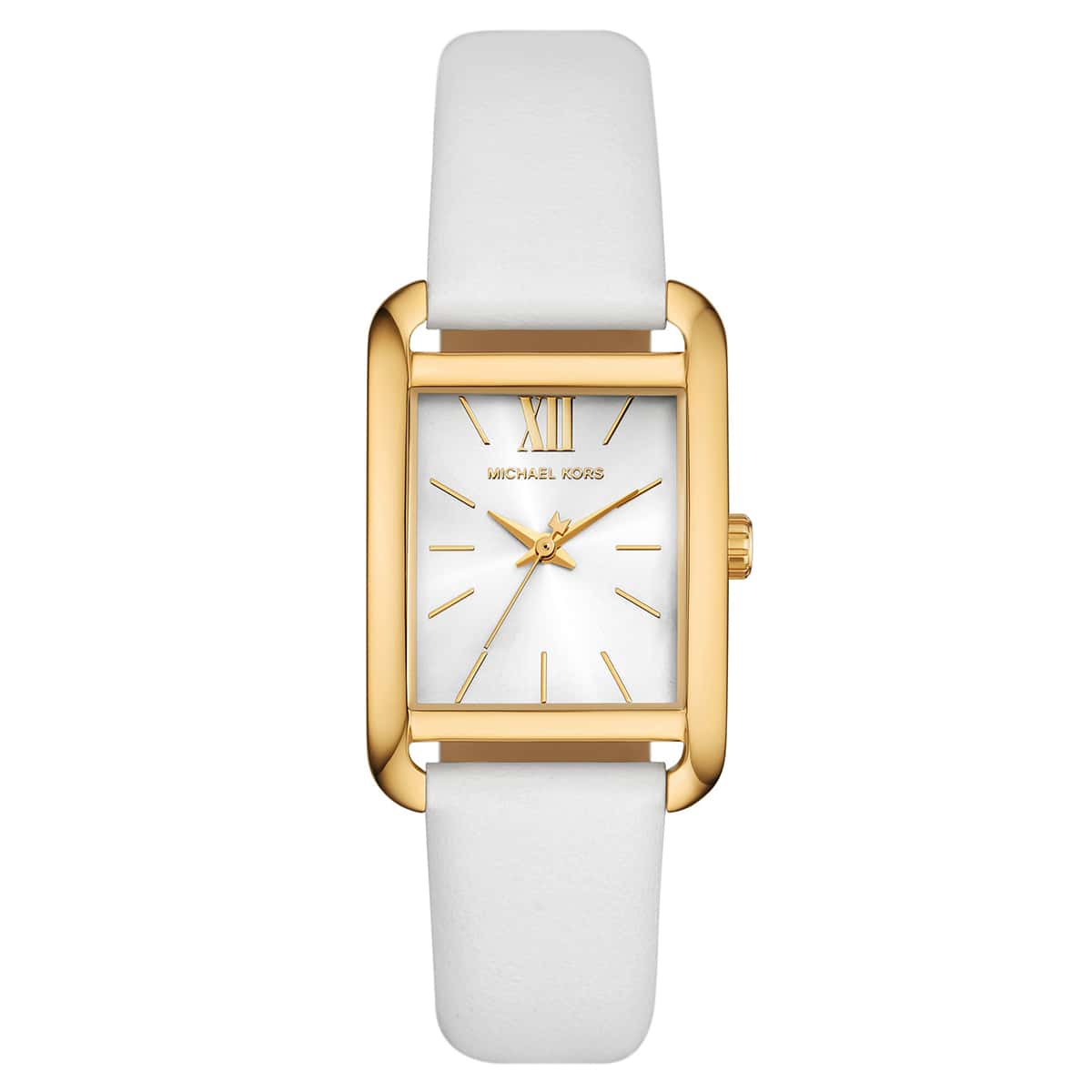 Michael Kors Petite Quartz White Dial White Leather Strap Women's Watch- MKO1059