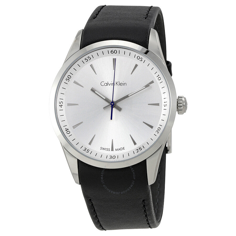 Calvin Klein Bold White Dial Black Leather Men's Watch K5A311C6 - Dawson Watches