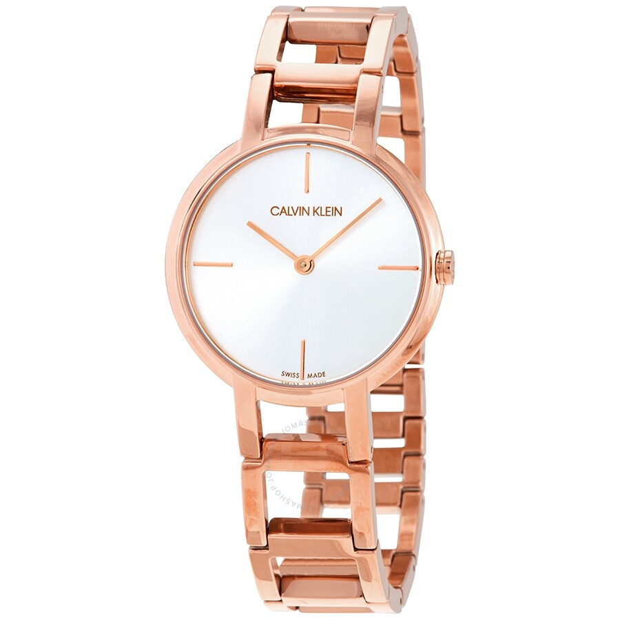 Calvin Klein Cheers Silver Dial Rose Gold PVD Ladies Watch K8N23646 - Dawson Watches