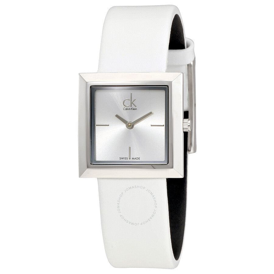 Calvin Klein Mark Silver Dial White Leather Ladies Watch K3R231L6 - Dawson Watches